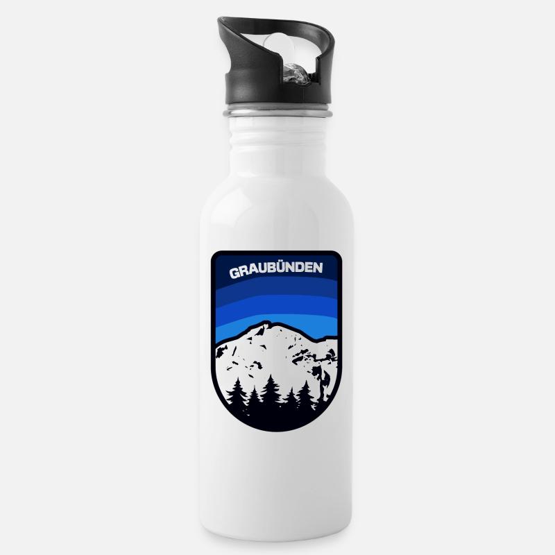 Graubünden Berglandschaft Emblem - Trinkflasche mit integriertem Trinkhalm - Weiß