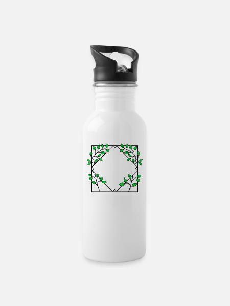 Square frame with branches decoration - Water bottle with straw - white