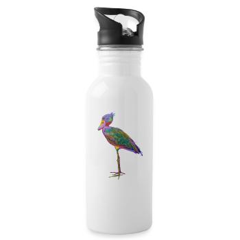 Bunter Splash Vogel Schuhschnabel - Trinkflasche mit integriertem Trinkhalm - Weiß - Rechts