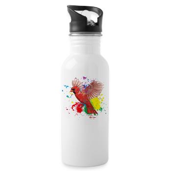 Bunter Fliegender Splash Vogel Rotkardinal - Trinkflasche mit integriertem Trinkhalm - Weiß - Rechts