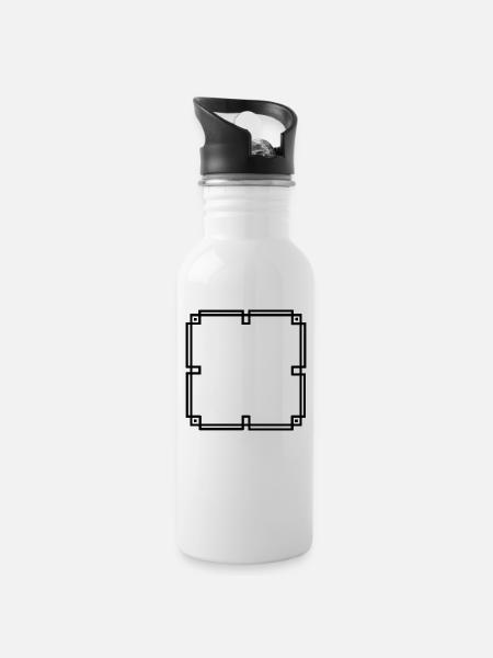 Oriental Frame Lines Line Decoration - Water bottle with straw - white