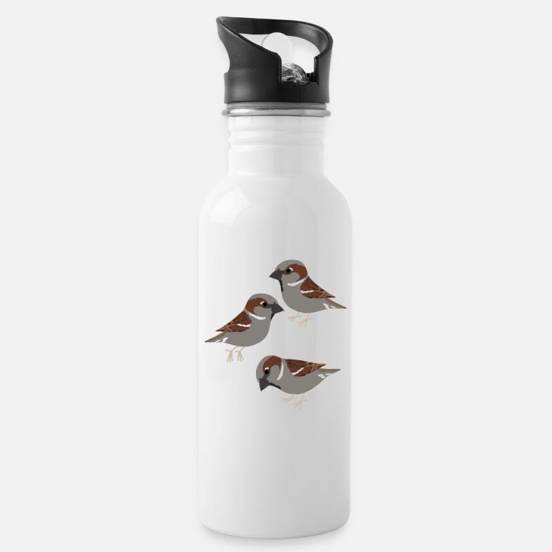 Hausspatzen Vögel Spatzen - Trinkflasche mit integriertem Trinkhalm - Weiß