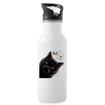 Curieux chat noir britannique à poil court - Gourde avec paille intégrée - blanc - Droite