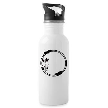 Frühlings Rahmen Kreis in schwarz Blumen - Trinkflasche mit integriertem Trinkhalm - Weiß - Rechts