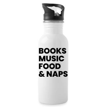 Books Music Food And Naps - Water bottle with straw - white - Right
