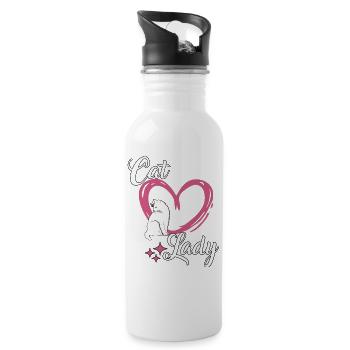 Cat Lady Motiv Katzen Geschenk für Sie Katzen - Trinkflasche mit integriertem Trinkhalm - Weiß - Rechts