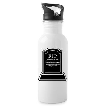 What is written on the gravestone - Water bottle with straw - white - Right
