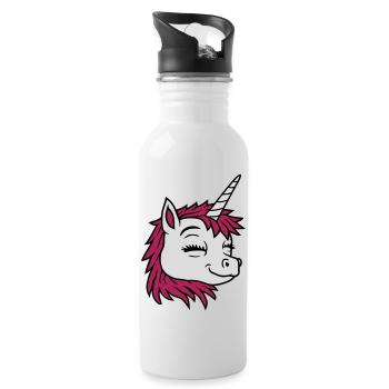 Head happy comic unicorn - Water bottle with straw - white - Right