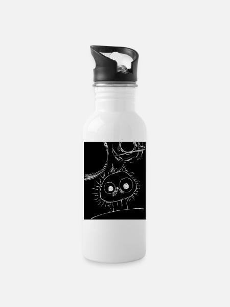 Katze im Weltraum - Trinkflasche mit integriertem Trinkhalm - Weiß