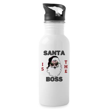 Santa is the Boss - Trinkflasche mit integriertem Trinkhalm - Weiß - Rechts