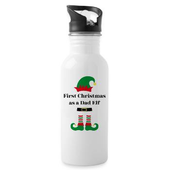 First Christmas as a Dad Elf - Trinkflasche mit integriertem Trinkhalm - Weiß - Rechts