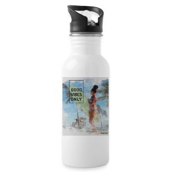 Beach Surfer Girl – Positive Vibes - Water bottle with straw - white - Right