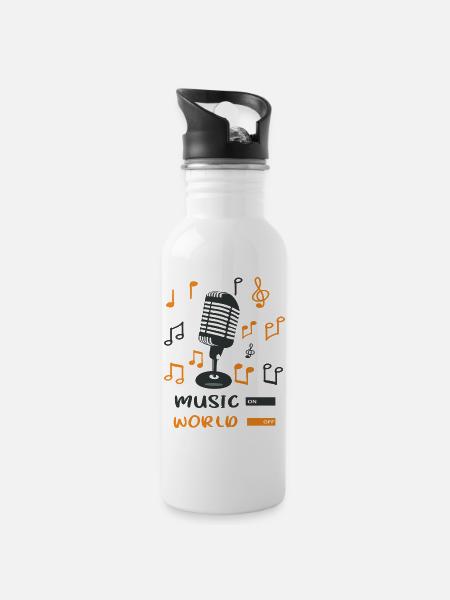 Musik AN Welt AUS - Trinkflasche mit integriertem Trinkhalm - Weiß