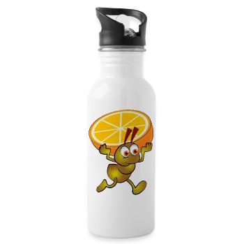 Yellow ant with a split orange - Water bottle with straw - white - Right