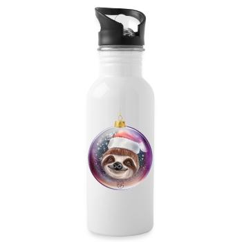 Cute funny sloth for Christmas - Water bottle with straw - white - Right