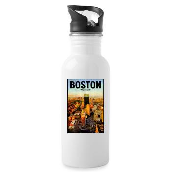 Boston Skyline Vintage Poster - Trinkflasche mit integriertem Trinkhalm - Weiß - Rechts