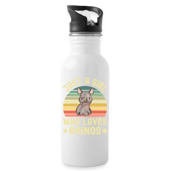 Nashorn Nashörner - Trinkflasche mit integriertem Trinkhalm - Weiß - Rechts