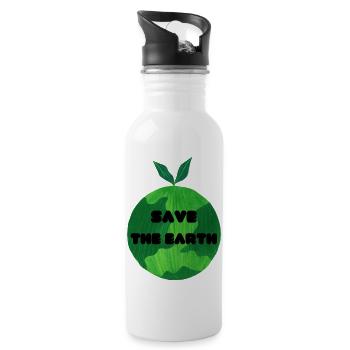 Save the Earth - Trinkflasche mit integriertem Trinkhalm - Weiß - Rechts