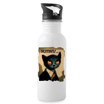Portrait of a Cat Thinking About Humans - Water bottle with straw - white - Right
