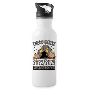 Energiekrise 2022/2023 Ich war dabei! Steinzeit - Trinkflasche mit integriertem Trinkhalm - Weiß - Rechts
