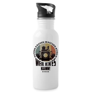 Putzen,Kochen,Bügeln,Waschen weil ich es kann ! - Trinkflasche mit integriertem Trinkhalm - Weiß - Rechts