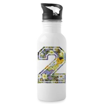 Numero 2 fleur, Équipe Foot, basket université - Gourde avec paille intégrée - blanc - Droite