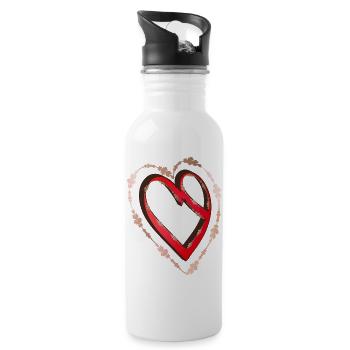nostalgic red calligraphy heart - Water bottle with straw - white - Right