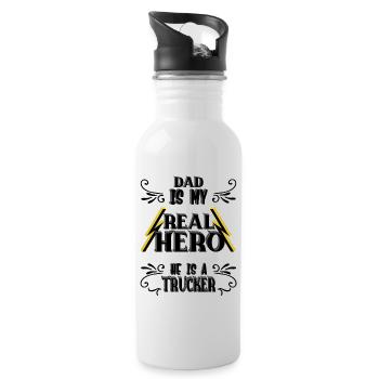 Papa mon vrai héros, camionneur, fierté, cadeau, - Gourde avec paille intégrée - blanc - Droite