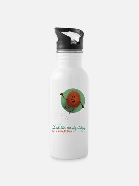 Spruch (deutsch): Ich bin einzigartig - Trinkflasche mit integriertem Trinkhalm - Weiß