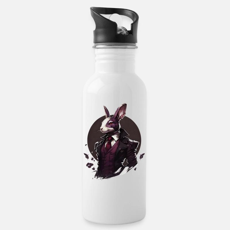 Hase mit Anzug - Trinkflasche mit integriertem Trinkhalm - Weiß