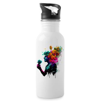 Psychedelisches Kunstwerk - Mann mit Blumen - Trinkflasche mit integriertem Trinkhalm - Weiß - Rechts