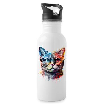 Süße bunte Katze - Trinkflasche mit integriertem Trinkhalm - Weiß - Rechts
