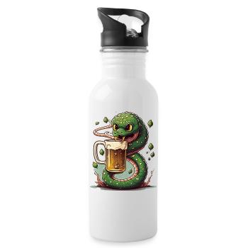 Coole Bier Schlange Comic Illustration - Trinkflasche mit integriertem Trinkhalm - Weiß - Rechts
