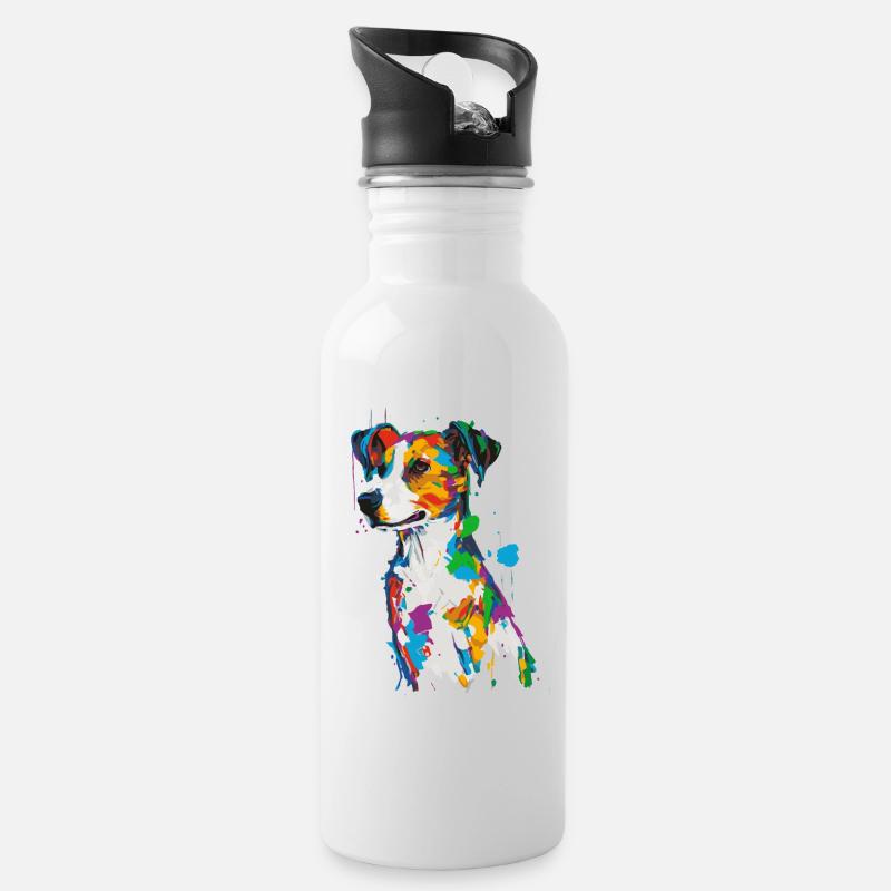 Bunter Hund mit Farbspritzern - Trinkflasche mit integriertem Trinkhalm - Weiß
