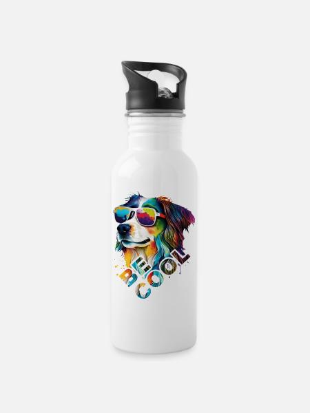 Hund Be Cool - Trinkflasche mit integriertem Trinkhalm - Weiß