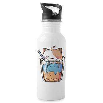 Kawaii Süße Glückliche bunte Katze Trinken Bubble Tea - Trinkflasche mit integriertem Trinkhalm - Weiß - Rechts