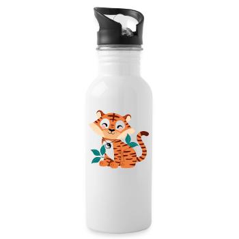 niedlicher Tiger - Trinkflasche mit integriertem Trinkhalm - Weiß - Rechts