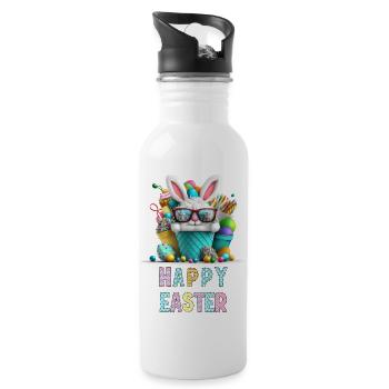 Frohe Ostern - Froher Osterhase - Trinkflasche mit integriertem Trinkhalm - Weiß - Rechts