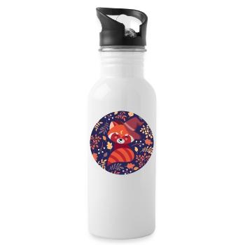 red panda with autumn pattern - Water bottle with straw - white - Right