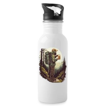 Wanderer in der Natur mit Bier bergen und Wald - Trinkflasche mit integriertem Trinkhalm - Weiß - Rechts