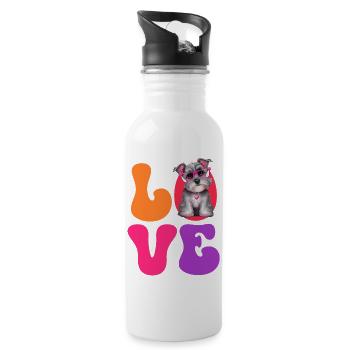 Hund Schnauzer Zwergschnauzer - Trinkflasche mit integriertem Trinkhalm - Weiß - Rechts