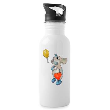 Maus und Luftbollon - Trinkflasche mit integriertem Trinkhalm - Weiß - Rechts
