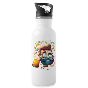 Drôle d’homme avec barbe et bière - Gourde avec paille intégrée - blanc - Droite