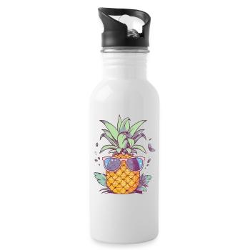 Ananas Sonnenbrille Sommer Urlaub Tropisch - Trinkflasche mit integriertem Trinkhalm - Weiß - Rechts