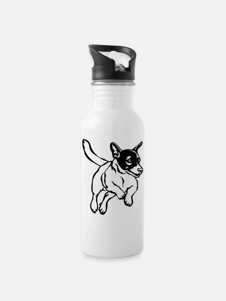 Jack Russell Terrier - Water bottle with straw - white