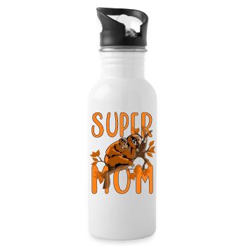Super Mom, Mama ist die Beste, Meine Mama - Trinkflasche mit integriertem Trinkhalm - Weiß - Rechts