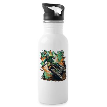 Motocross Spritzensprint - Trinkflasche mit integriertem Trinkhalm - Weiß - Rechts