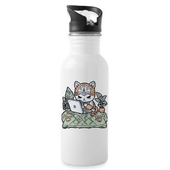 Tech Cat in Garden Armor - Water bottle with straw - white - Right