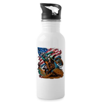 Motocross Action with US Flag - Water bottle with straw - white - Right