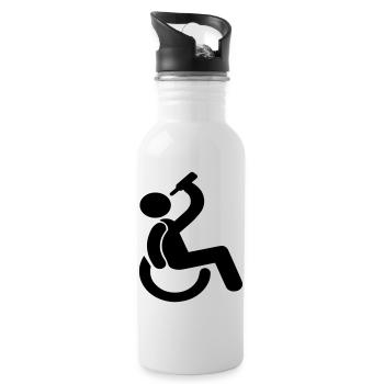 Trinkender Rollstuhlfahrer Humor-Symbol # - Trinkflasche mit integriertem Trinkhalm - Weiß - Rechts
